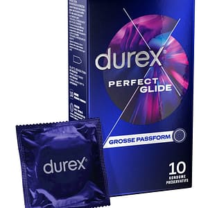 Durex Perfect Glide - Extra sichere, dickere Kondome mit viel Gleitgel (10 Stück)